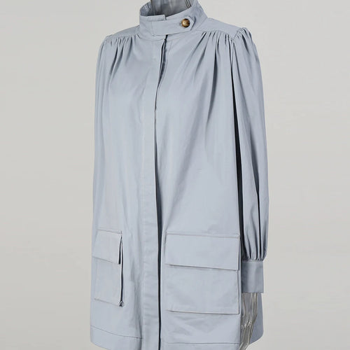 Load image into Gallery viewer, Solid Loose Spliced Crimping Fashion Jackets for Women High Neck Long Sleeves Patchwork Pockets Jacket Female New
