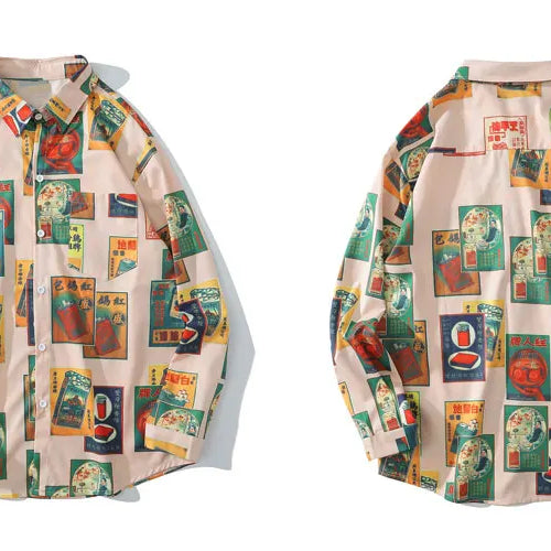 Load image into Gallery viewer, Hawaiian Beach Shirts Harajuku Vintage Poster Print Long Sleeve Aloha Party Holiday Shirt Mens Casual Button Down Tops
