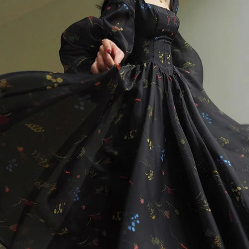 Load image into Gallery viewer, Hit Color Printing Slimming Dresses For Women Square Neck Long Sleeve High Waist Temperament Dres Female Fashion
