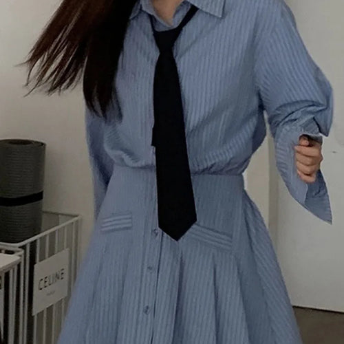 Load image into Gallery viewer, Preppy Style Tie Striped Women&#39;s Dresses Spell Color Slim Waist French Elegant Female Dress Party Club Chic Office Lady
