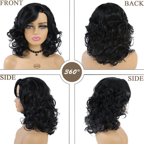 Load image into Gallery viewer, Synthetic Black Women Wigs Curly Hairstyles Natural Wig Medium Length Bouncy Haircut Black Female Wig Daily Use Healthy
