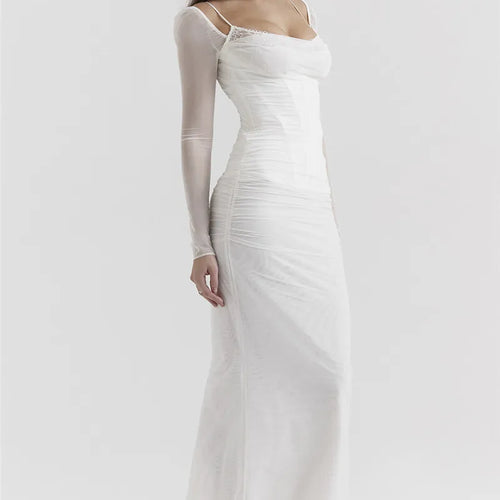 Load image into Gallery viewer, Elegant Sheer Long Sleeve Sexy Maxi Dress For Women Fashion Mesh Strapless Backless Club Party Sexy Long Dress New
