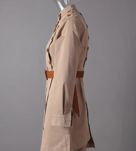 Women Camel Button Irregular Big Size Trench New Stand Collar Long Sleeve Windbreaker Fashion Spring Autumn 2025  7AB9123