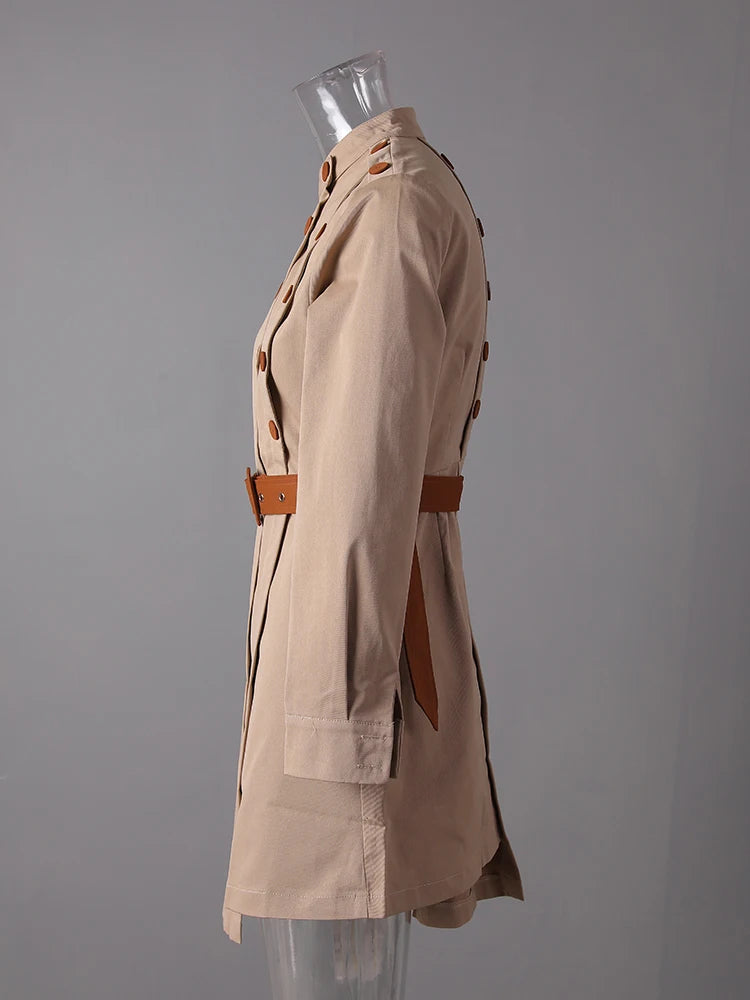 Women Camel Button Irregular Big Size Trench New Stand Collar Long Sleeve Windbreaker Fashion Spring Autumn 2025  7AB9123