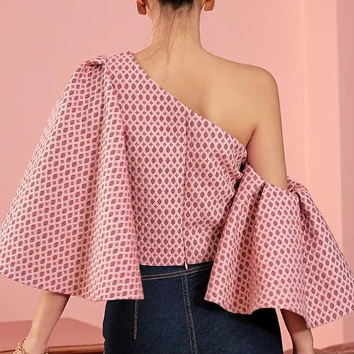 Load image into Gallery viewer, Elegant Printing Blouses For Women  Skew Collar Butterfly Sleeve Off Shoulder Casual Shirts Female Fashion Clothing
