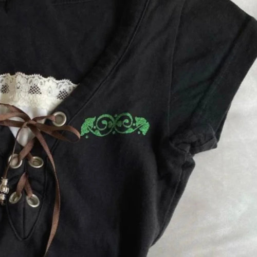 Load image into Gallery viewer, Vintage Fake Two Piece Black T-shirt Womens Harajuku Lace Patchwork Bandage Tops Streetwear Grunge Slim Fit VSummer Shirts Femme
