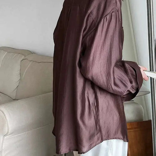 Load image into Gallery viewer, Women Brown Thin Pocket Perspective Big Size Blouse New Lapel Long Sleeve Shirt Fashion Tide Spring Summer 2025 1DH5442

