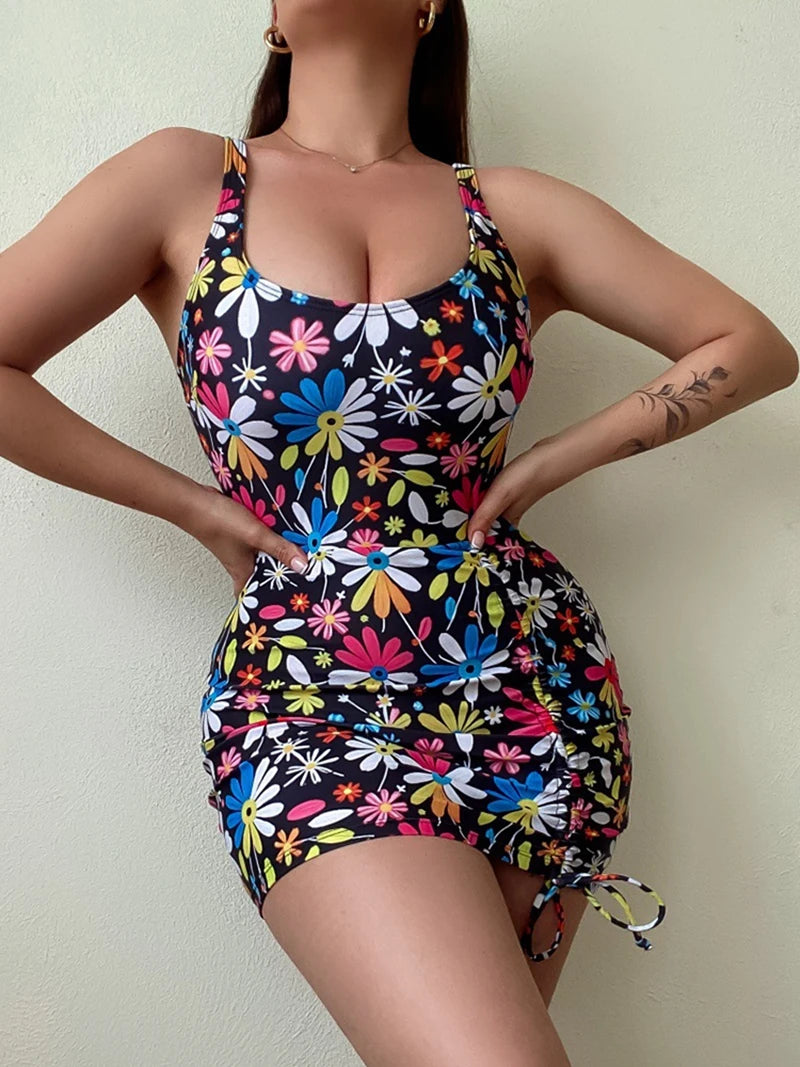 Print Sling Sexy High Waist Swimwear Summer Tankini Beach Wear Bathing Suit For Female Swim Dresses