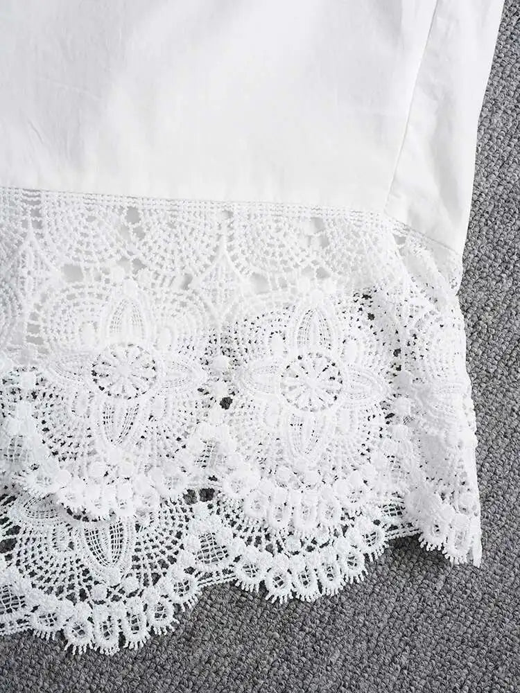 Women White Lace Hollow Out Big Size Elegant Blouse New Lapel Long Sleeve Shirt Fashion Tide Spring Autumn 2025 CPG2578