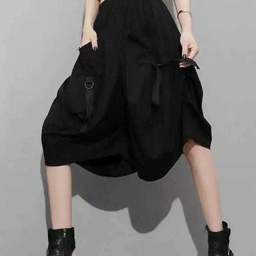 Load image into Gallery viewer, High Elastic Waist Black Pockets Bandage Wide Leg Pants New Loose Fit Trousers Women Fashion Spring Summer 2025 1DF4794
