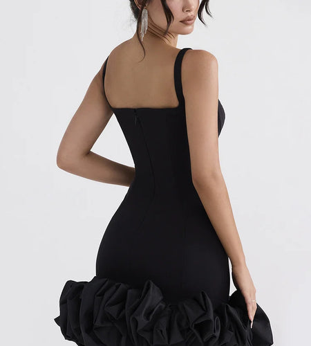 Strap Curled Ruffle Bandage Dress Women Backless Short Dress Party Style Spicy Girls Square Neck Dress Party Clubwear