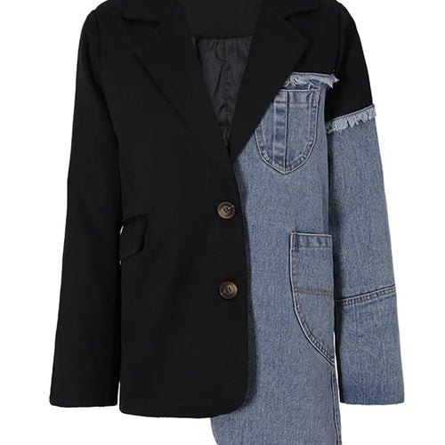 Load image into Gallery viewer, Women Blue Denim Irregular Casual Blazer New Lapel Long Sleeve Loose Fit Jacket Fashion Tide Spring Autumn 2025 1DH533905

