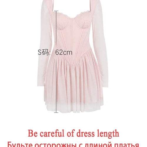 Load image into Gallery viewer, Autumn Mesh Long Sleeve Dress Pink A Line Bodycon Birthday Party Dress Mini Holiday Vacation Dress Women 2023
