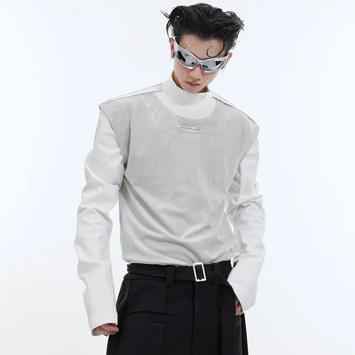 Load image into Gallery viewer, Fake Two-piece Men&#39;s T-shirt Stand Collar Casual Stitched Contrast Color Male Long Sleeve Tops New Stylish 9C4709
