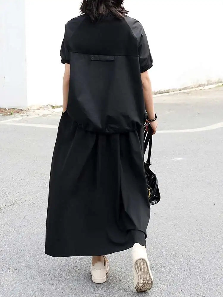 High Elastic Waist Black Irregular Ruffles A-line Half-body Skirt Women Fashion Tide New Spring Autumn 2025 1DJ0216