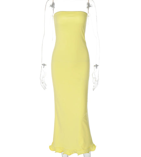 Elegant Solid Strapless Ruffles Sexy Bodycon Maxi Prom Dress Summer Women Fashion Outfit Birthday Party Festival