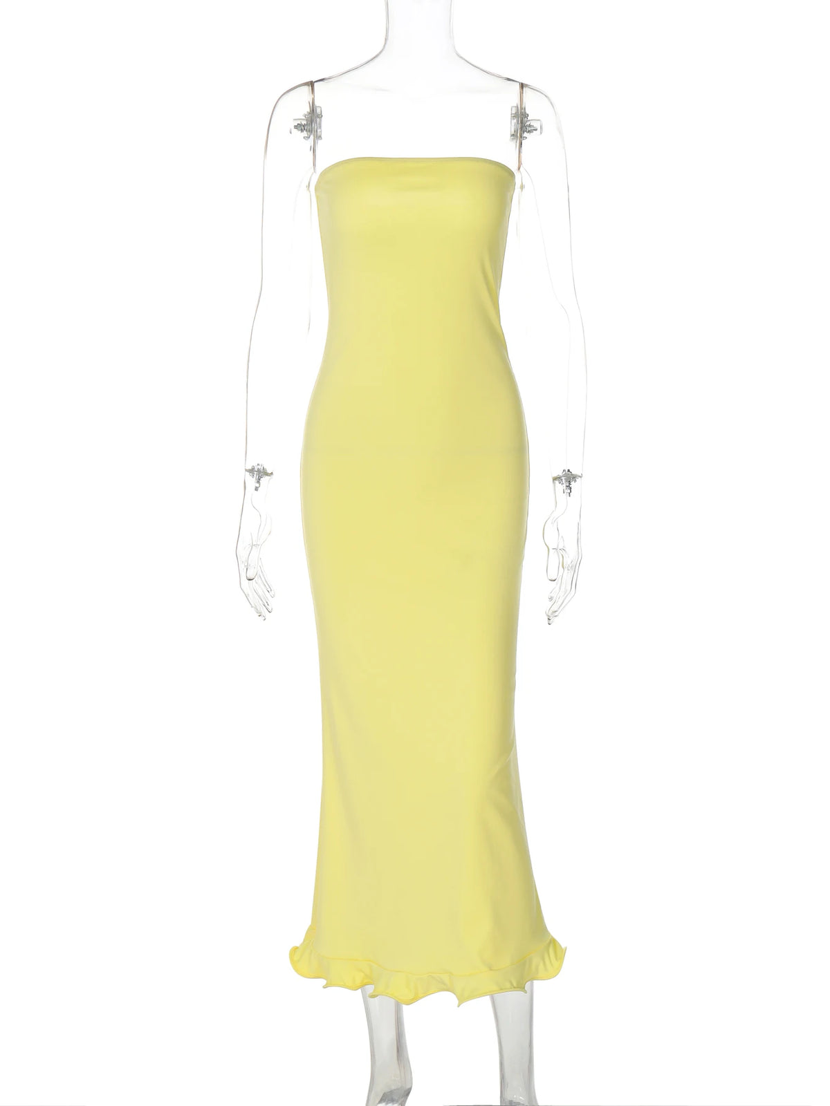 Elegant Solid Strapless Ruffles Sexy Bodycon Maxi Prom Dress Summer Women Fashion Outfit Birthday Party Festival