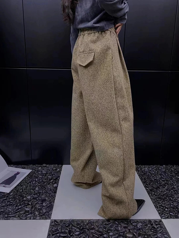 Colorblock Casual Patchwork Button Loose Pants For Women High Waist Spliced Folds Wide Leg Pant Female Fashion