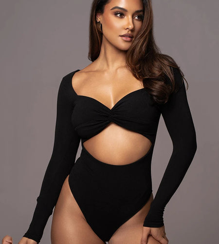 Sexy Long Sleeved Hollowed Out Babysuits Women Elastic Tight Elegant Jumpsuit Female Fashion Skinny Party Club Rompers