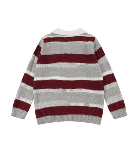 Men's Sweater New Korean Striped Turn-down Collar Contrast Color Design Personality Male Pullover Clothing Spring 9W1895