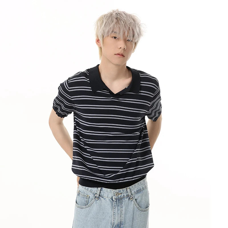 Men's T-shirts Short Sleeve New Summer Simple Stripe Contrast Color Design Casual Male Clothing Pullover Men Top 9W1682