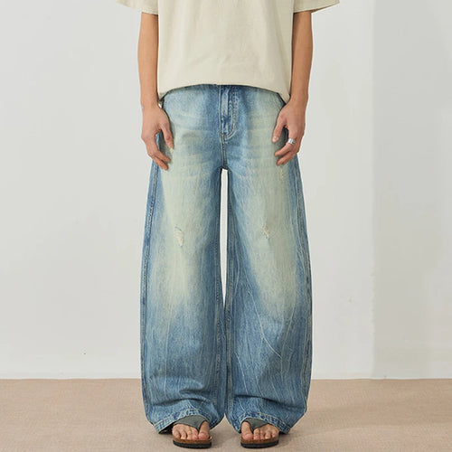 Load image into Gallery viewer, Men's New Summer Washed Lightning Pattern Ripped Trendy Wide Leg Curved Knife Stylish Gradient Color Male Clothing 9W2005
