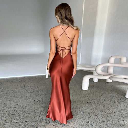 Load image into Gallery viewer, Satin Backless Maxi Dress For Women 2022 Autumn New Spaghetti Strap Sleeveless Bodycon Long Dress Vestido Clubwear
