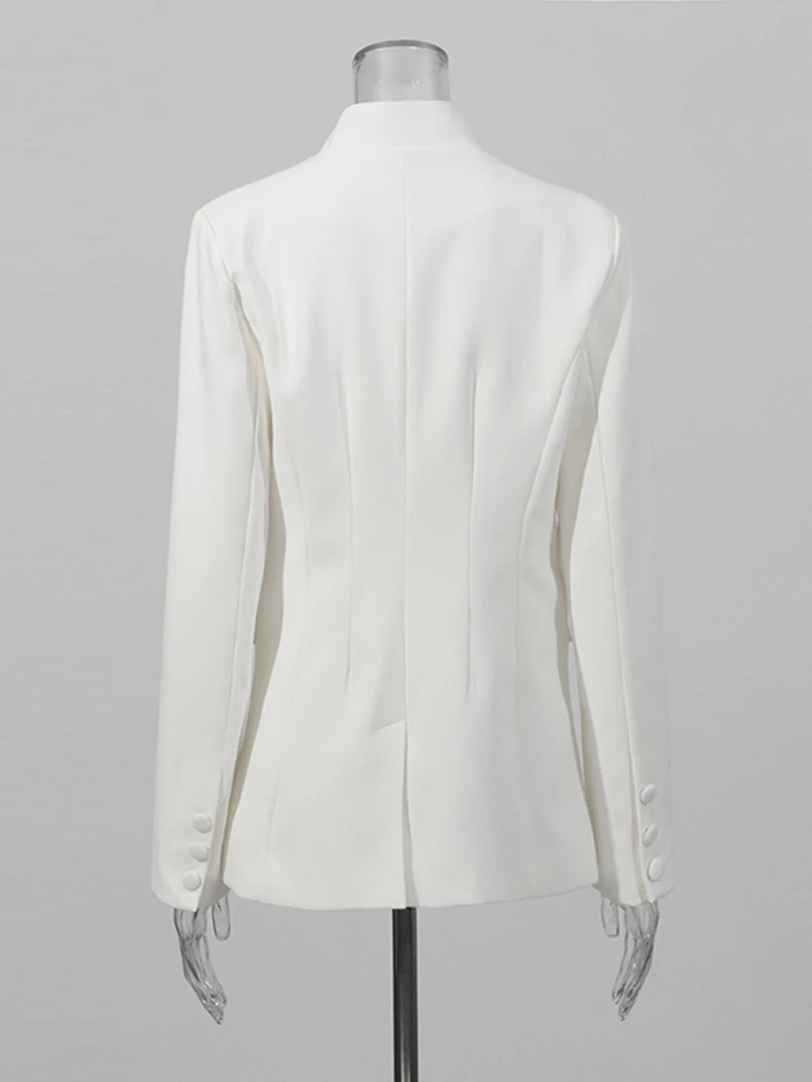 Solid Spliced Diamonds Luxurious Blazers for Women V Neck Long Sleeves Patchwork Button Temperament Blazer Female