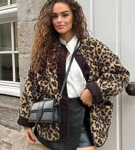 Autumn Leopard Jacket Coat Women 2024 New Arrivals O Neck Single Breasted Jacket Casual Female Coat