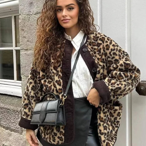 Load image into Gallery viewer, Autumn Leopard Jacket Coat Women 2024 New Arrivals O Neck Single Breasted Jacket Casual Female Coat
