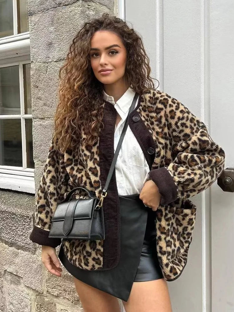 Autumn Leopard Jacket Coat Women 2024 New Arrivals O Neck Single Breasted Jacket Casual Female Coat