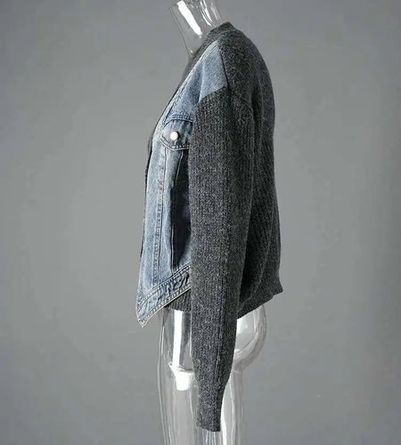 Gray Denim Big Size Design Knitting Cardigan Sweater V-Neck Long Sleeve Women New Fashion Tide Spring Autumn 2025 CP3517