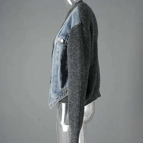 Load image into Gallery viewer, Gray Denim Big Size Design Knitting Cardigan Sweater V-Neck Long Sleeve Women New Fashion Tide Spring Autumn 2025 CP3517
