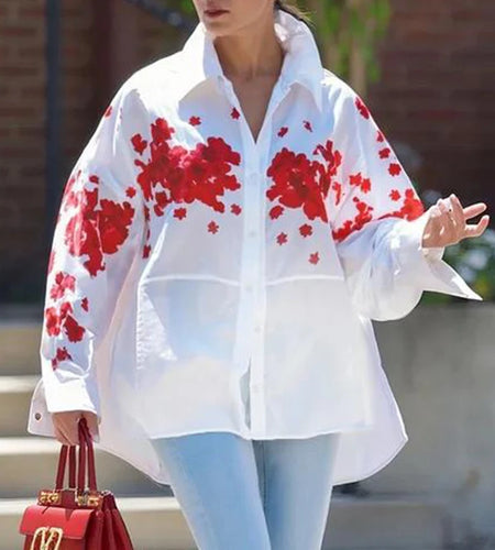 Women’s Loose High-low Hem Shirts Blouses Spring and Autumn 2025 Woman Long Sleeve Fashion Printed Elegant Tops Female