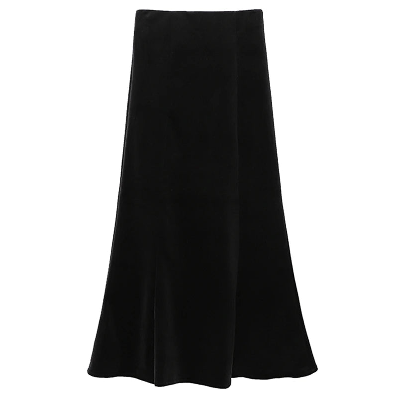 Autumn Winter French Vintage Black Velvet Fishtail Long Skirts Women's 2024 Elegant High Waist Festival Skirt Streetwear Popular
