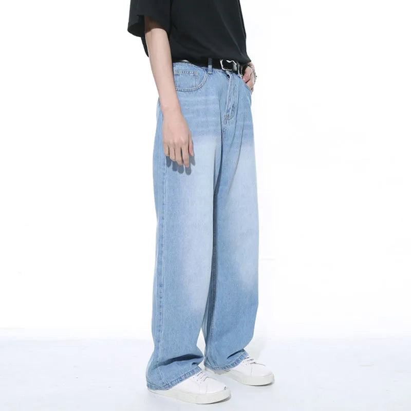 Jeans Korean Wide Leg Denim Pants Loose Zipper Casual Pocket Simple Male Trousers Autumn Fashion Trend 9C5253