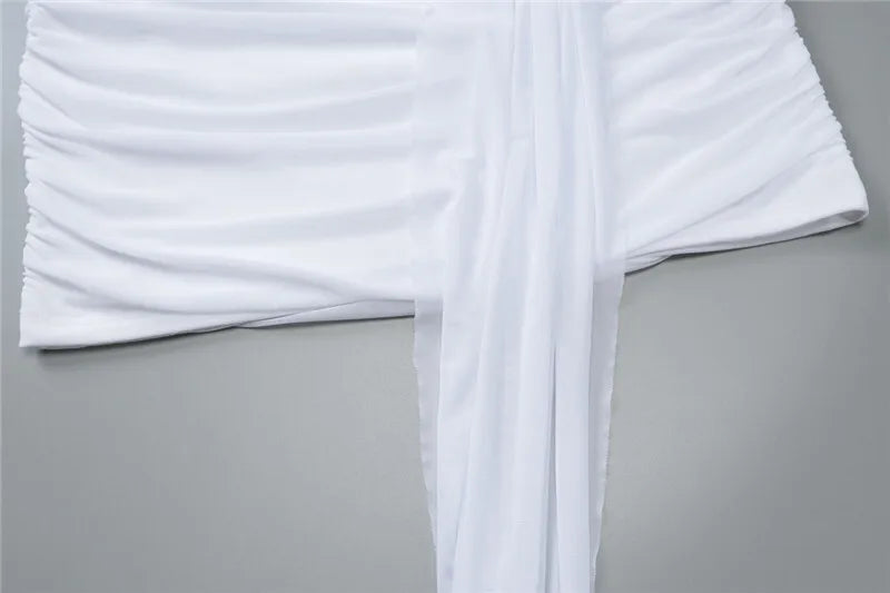 Sexy Skirt Two Piece Sets Women O Neck Long Sleeve T-shirt And Mini Draped Skirt Matching Sets Ladies Skinny Club Sets