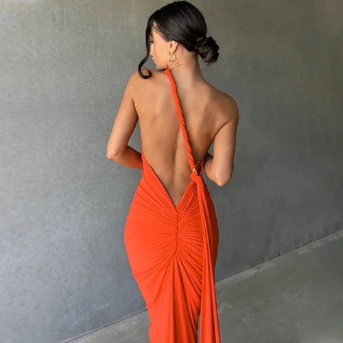 Load image into Gallery viewer, Oblique Shoulder Backless Maxi Dress For Women Gown Summer Back Strap Sleeveless Ruched Party Sexy Long Dress Vestidos
