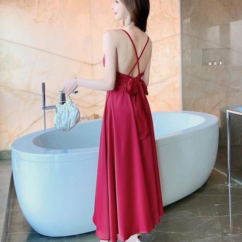 Load image into Gallery viewer, Evening Party Women Dress Cross V Neck Sexy Off Shoulder Beach Style Spaghetti Strap Dress Slim Backless Sexy Robe Femme Holiday
