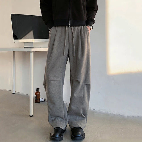 Load image into Gallery viewer, Woolen Men&#39;s Pants Casual Drawstring Solid Color Pockets Elastic Waist Loose Straight Leg Male Trousers 2024 Autumn 9C8922
