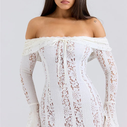 Load image into Gallery viewer, Lace Off-shoulder Sexy Maxi Dress Women Strapless Backless Long Sleeve Bodycon Evening Club Party Long Dress Elegant
