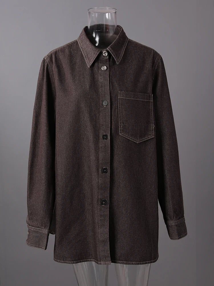 Big Size Denim Shirt Wide Leg Pants Two Piece Suit New Lapel Long Sleeve Women Fashion Tide Spring Autumn 2025 CPG2885