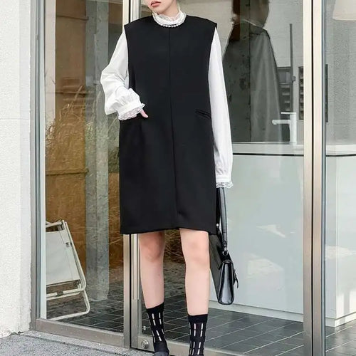 Load image into Gallery viewer, Women Black Brief Elegant Zipper Big Size Mini Dress New Round Neck Sleeveless Fashion Tide Spring Autumn 2025 1DH9820
