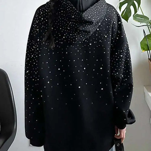Load image into Gallery viewer, Black Rhinestones Shining Thick Sweatshirt New Hooded Long Sleeve Women Big Size Fashion Tide Spring Autumn 2025 1DJ0096
