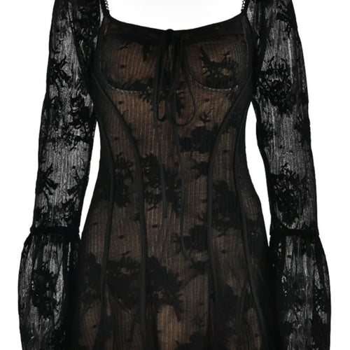 Load image into Gallery viewer, Elegant Backless Long Flare Sleeve Print Mini Dress Women Fashion square collar A-line Pleated Club Party Sexy Dress
