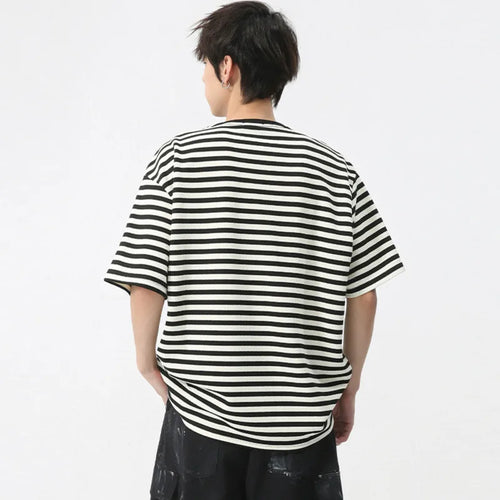 Load image into Gallery viewer, Casual Men&#39;s T-shirt Round Collar Short Sleeve Male T-shirts Stripe Pocket Design Vintage Loose Pullover Top Summer 9C6016
