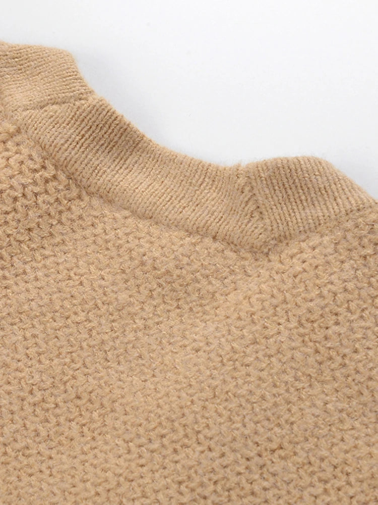 Temperament Spliced Button Knittiing Sweaters For Women V Neck Long Sleeve Patchwork Pockets Minimalist Loose Sweater Female