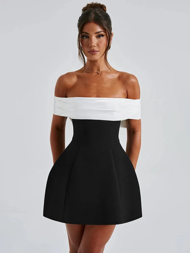 Off-shoulder Backless Sexy Mini Dress For Women Fashion Strapless Sleeveless High Waist A-line Club Party Dress Elegant