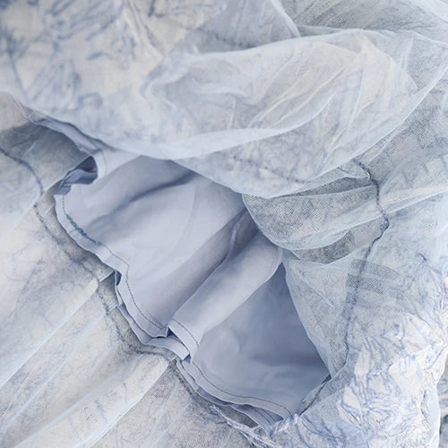 Load image into Gallery viewer, High Elastic Waist Blue Tie Dye Mesh Layers Cake Half-body Skirt Women Fashion Tide New Spring Autumn 2025 1DJ1140
