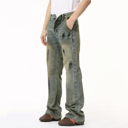 Load image into Gallery viewer, High Street Men&#39;s Jeans Worn-out Graffiti Painting Contrast Color Casual Denim Pants Straight Menwear Stylish 9C6500
